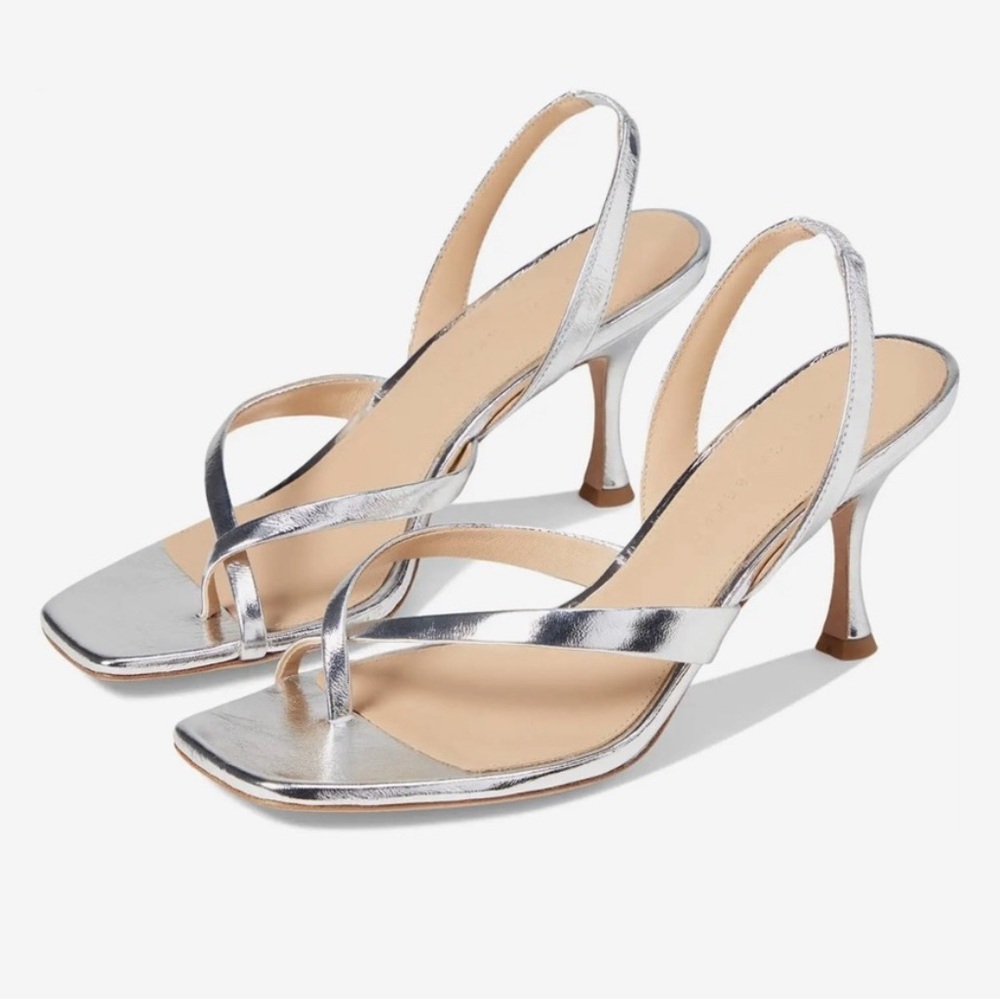 Veronica Beard Silver Strappy Square Toe Heals Merrit Silver Sandals Size 7